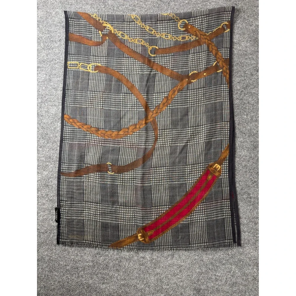 Lauren Ralph Lauren Scarf Glen Plaid Equestrian Belt Chain Print Preppy Heritage